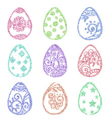 Set of colored glitter Easter eggs