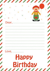 happy birthday card and clown with ball