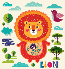 Obraz na płótnie Canvas Vector illustration with cute lion