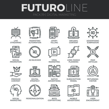 Digital Marketing Futuro Line Icons Set