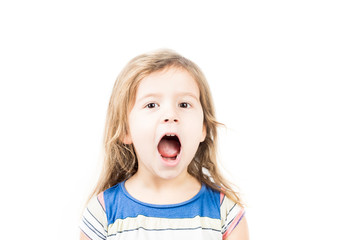 Portrait of little funky kid with mouth open