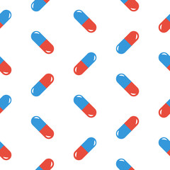 Pills in flat style. Colored seamless pattern. Vector