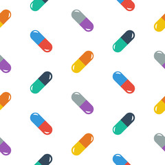 Pills in flat style. Colored seamless pattern. Vector