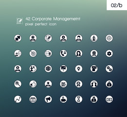 Modern solid pixel perfect icons set of corporate management and business leader training. Simple pictogram pack.