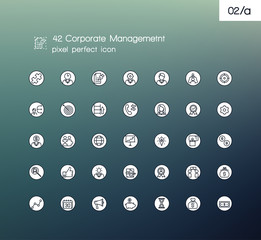 Modern thin line pixel perfect icons set of corporate management and business leader training. Outline symbol collection. Simple linear pictogram pack.