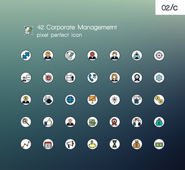 Modern line icons with flat design elements. Pixel perfect icons set of corporate management and business leader training. Outline symbol collection. Simple color line pictogram pack.