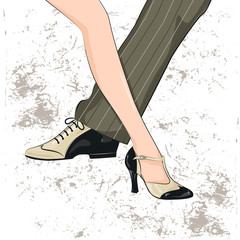 Couple dancing tango. Illustration of man's and female legs.