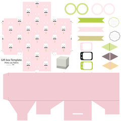 Gift box template, Easter party set