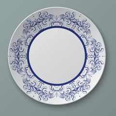 Illustration floral ornament plate isolated