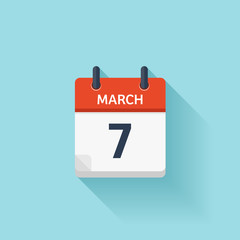 Fototapeta na wymiar March 7. Vector flat daily calendar icon. Date and time, day, month. Holiday.