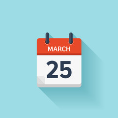 March 25. Vector flat daily calendar icon. Date and time, day, month. Holiday.