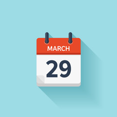 March 29. Vector flat daily calendar icon. Date and time, day, month. Holiday.