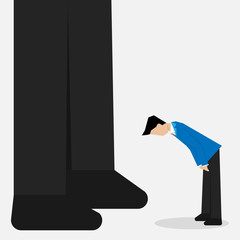 businessman bowing for asking for Forgiveness feeling small