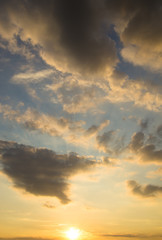 Scenic orange sunset sky background