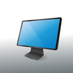 modern desktop computer wide blue screen display