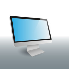 modern desktop computer wide blue screen display