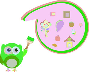 vector owl painting abstract green cloud and sign