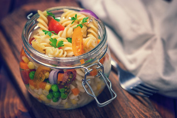 Fresh pasta salad in a jar