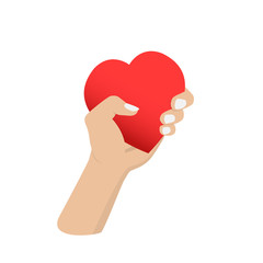 hand holding red heart on white background