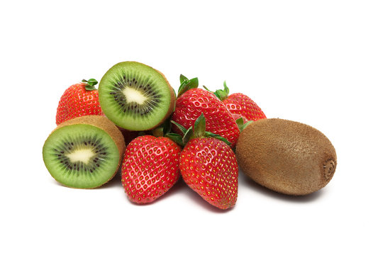 strawberries and kiwi isolated on white background