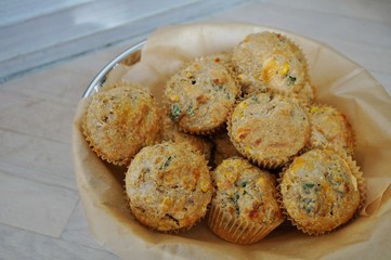 Basket of homemade corn savory muffins