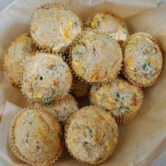 Basket of homemade corn savory muffins