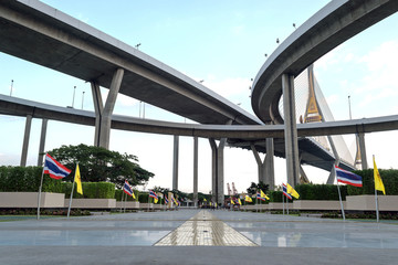 Under the elevated sky.