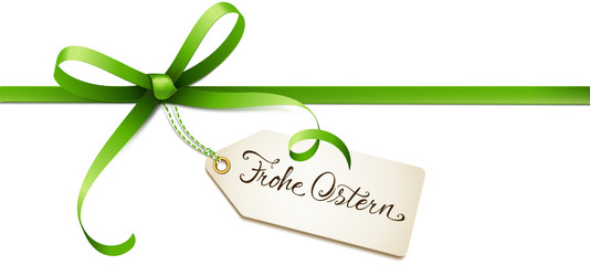 Gr&uuml;ne Schleife mit Etikett - Frohe Ostern