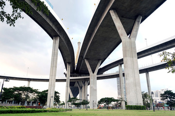 Under the elevated sky.