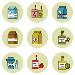 Organic groceries vector icon set