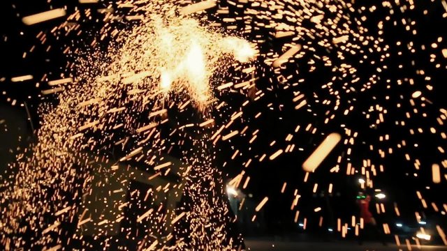 Beautiful Fire Show at Night