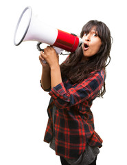 latin girl shouting with megaphone