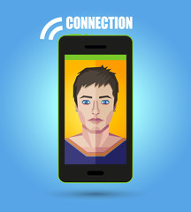 Video chat vector illustration with low poly face.