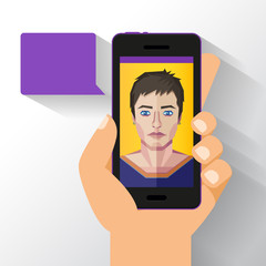 Smartphone and polygonal style face vector illustration.