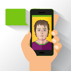 Smartphone and polygonal style face vector illustration.