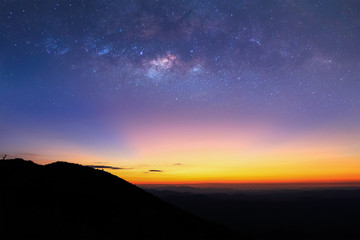 The milky way above mountain before sunsire.