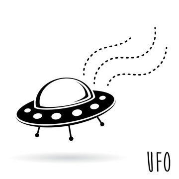 UFO (unidentified flying object). Flying saucer spacecraft vector illustration