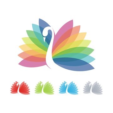 Swan Logo, Rainbow Swan Wings Design Vector Logo Template