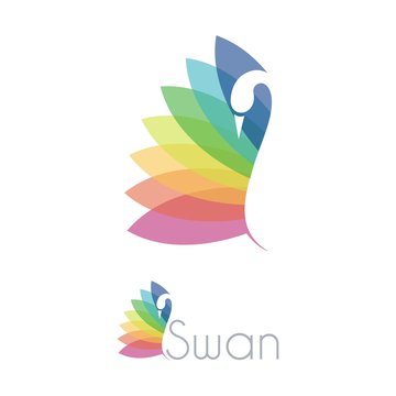 Swan Logo, Swan Flower Rainbow Design Vector Logo Template