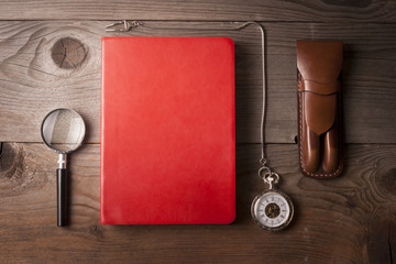 Objects on wooden table