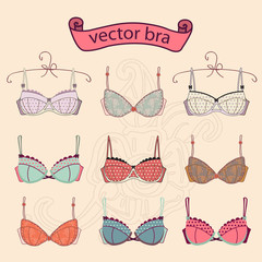 Set of  sexy vintage different female fashion bra icons. - 102832118