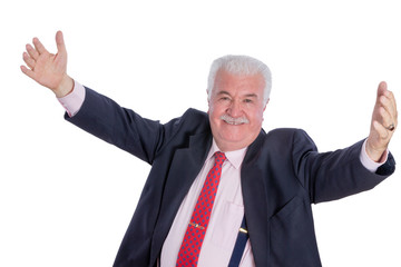 Senior happy man with wide open arms