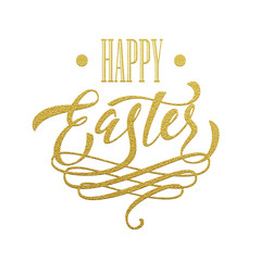 Happy Easter poster. Vector gold calligraphy title writing