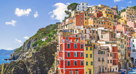 Fototapeta na wymiar Buildings architecture in Cinque Terre - Five lands ,at Riomaggiore village, one of the most popular attraction in entire world.