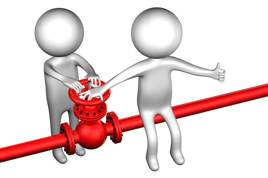 3D People with pipeline with valve