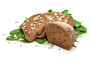 Bread, spinach and sunflower seeds