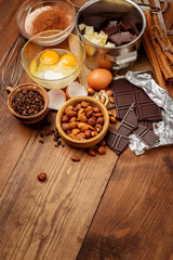 Baking chocolate cake in rural or rustic kitchen.
