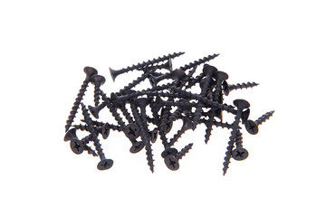 Scattered screws on a white background