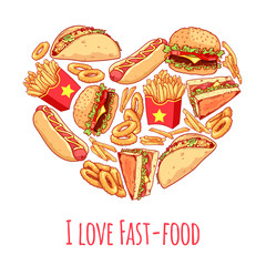 Banner with different food in a heart shape