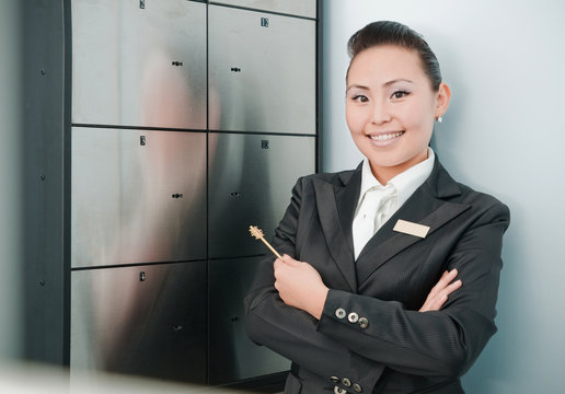 Young beautiful bank worker